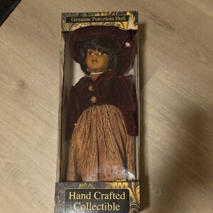 Handcrafted Porcelain Doll Costume - Burgundy and Gold